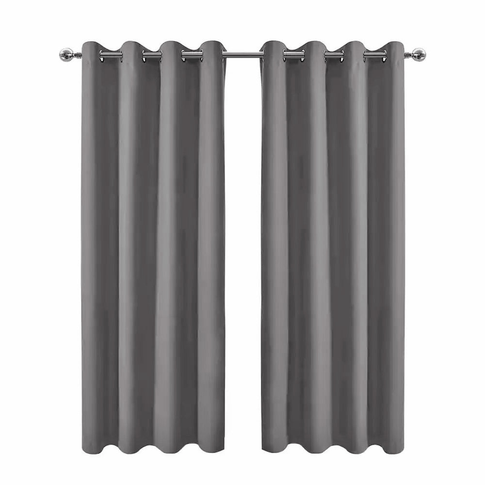 2 X Blackout 3 Layers Eyelet Curtain Drapes - Grey