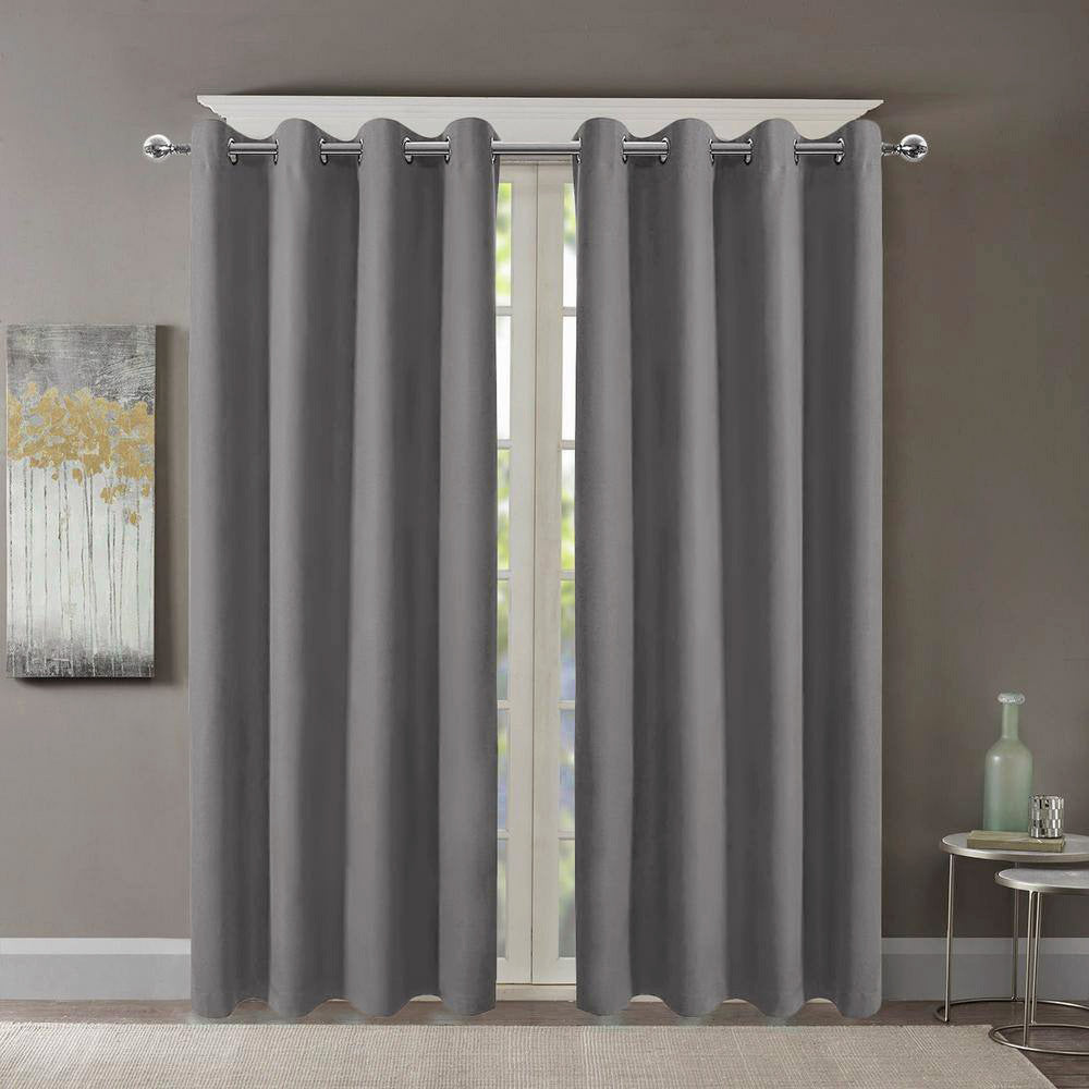 2 X Blackout 3 Layers Eyelet Curtain Drapes - Grey