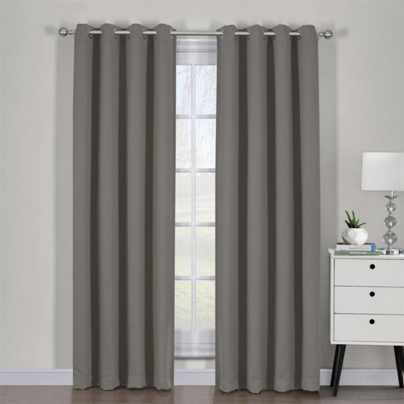 2 X Blackout 3 Layers Eyelet Curtain Drapes - Grey