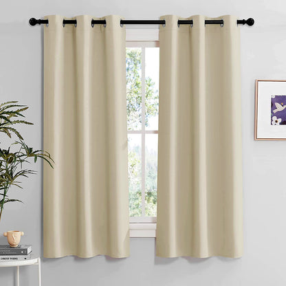 2 X Blackout 3 Layers Eyelet Curtain Drapes - Beige