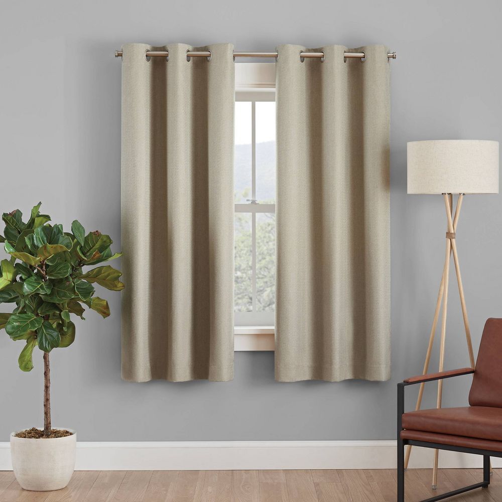 2 X Blackout 3 Layers Eyelet Curtain Drapes - Beige