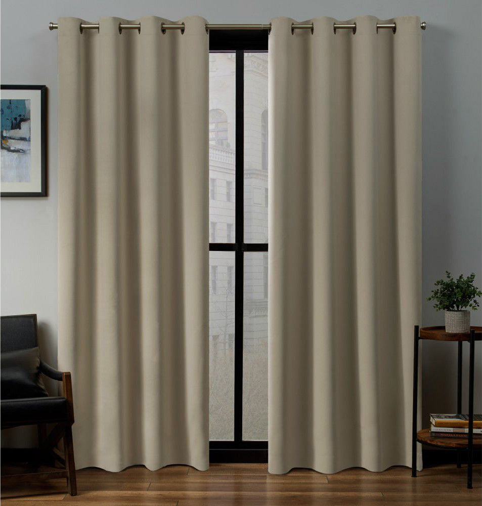 2 X Blackout 3 Layers Eyelet Curtain Drapes - Beige