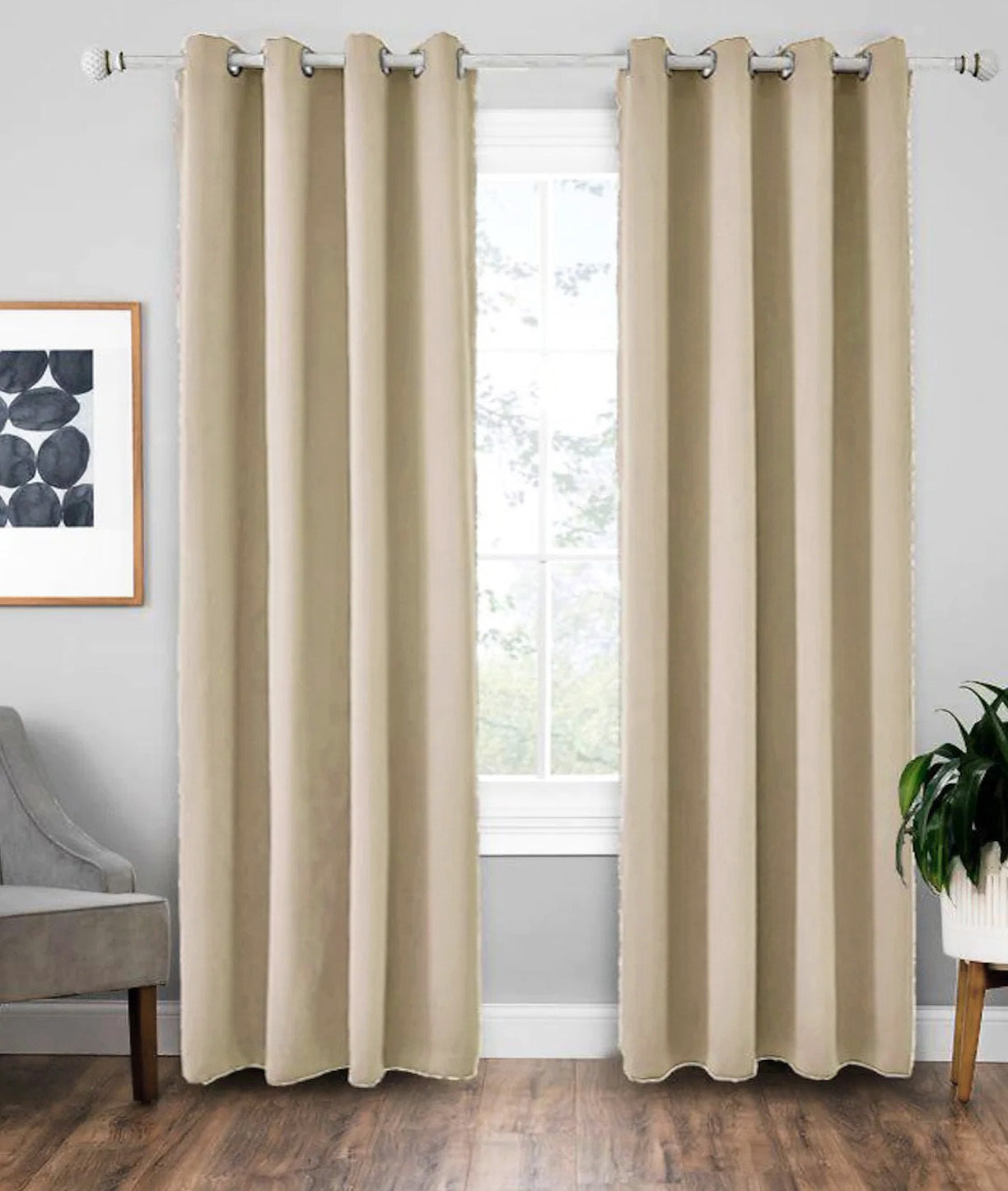 2 X Blackout 3 Layers Eyelet Curtain Drapes - Beige