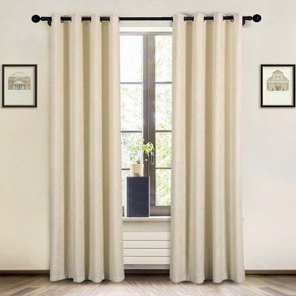 2 X Blackout 3 Layers Eyelet Curtain Drapes - Beige