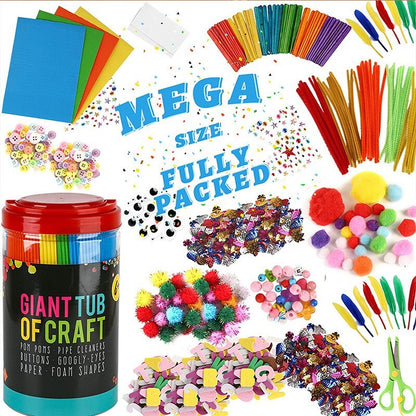 1200PCS+ Giant Tub DIY Material Kit Kids Crafts Art Supplies Jar