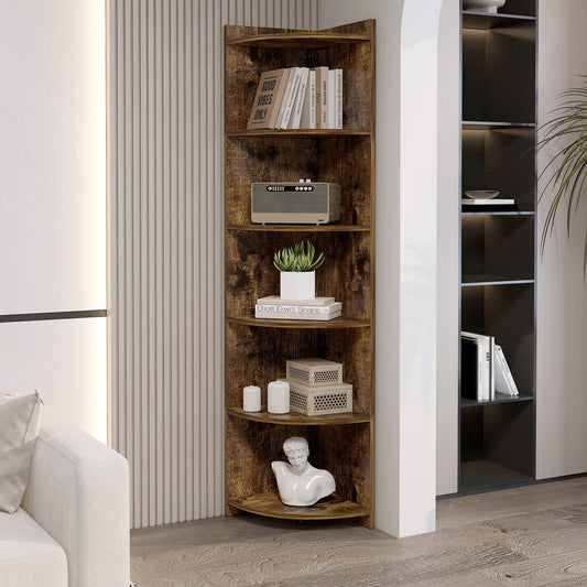 Inspire 6 Tier Large Stylish Rustic Wooden Corner Shelf Unit