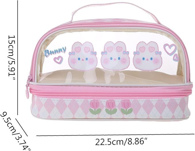 Cute Bunny Design Transparent Multi Compartment Pencil Case