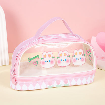 Cute Bunny Design Transparent Multi Compartment Pencil Case