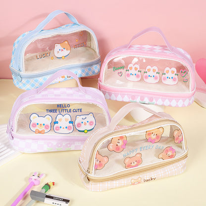 Cute Bunny Design Transparent Multi Compartment Pencil Case