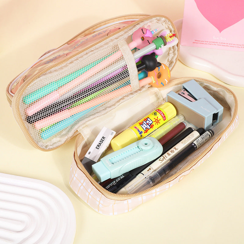 Cute Bunny Design Transparent Multi Compartment Pencil Case