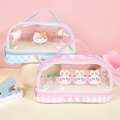 Cute Bunny Design Transparent Multi Compartment Pencil Case