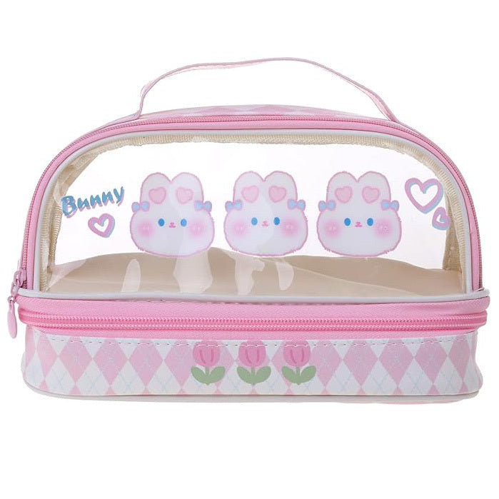 Cute Bunny Design Transparent Multi Compartment Pencil Case