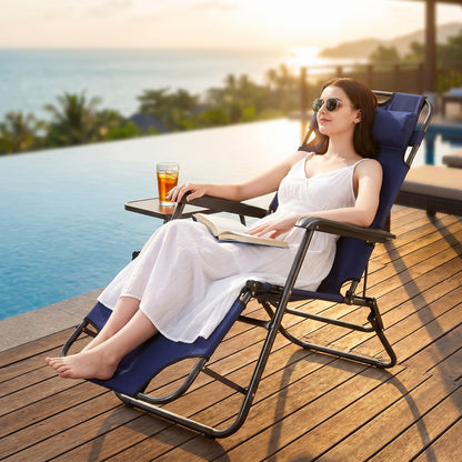 Reclining Outdoor Sun Bed Beach Deck Chair with Padded Head Rest