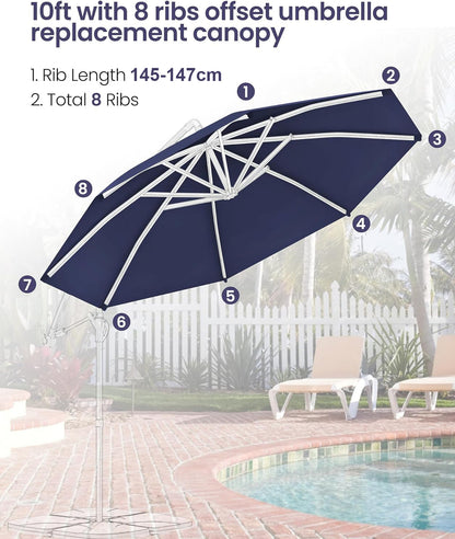 3m Patio Umbrella Replacement Cover 10ft 8 Ribs Large Outdoor Canopy (Blue)