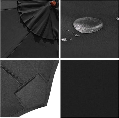 3m Patio Umbrella Replacement Cover 10ft 8 Ribs Large Outdoor Canopy (Black)