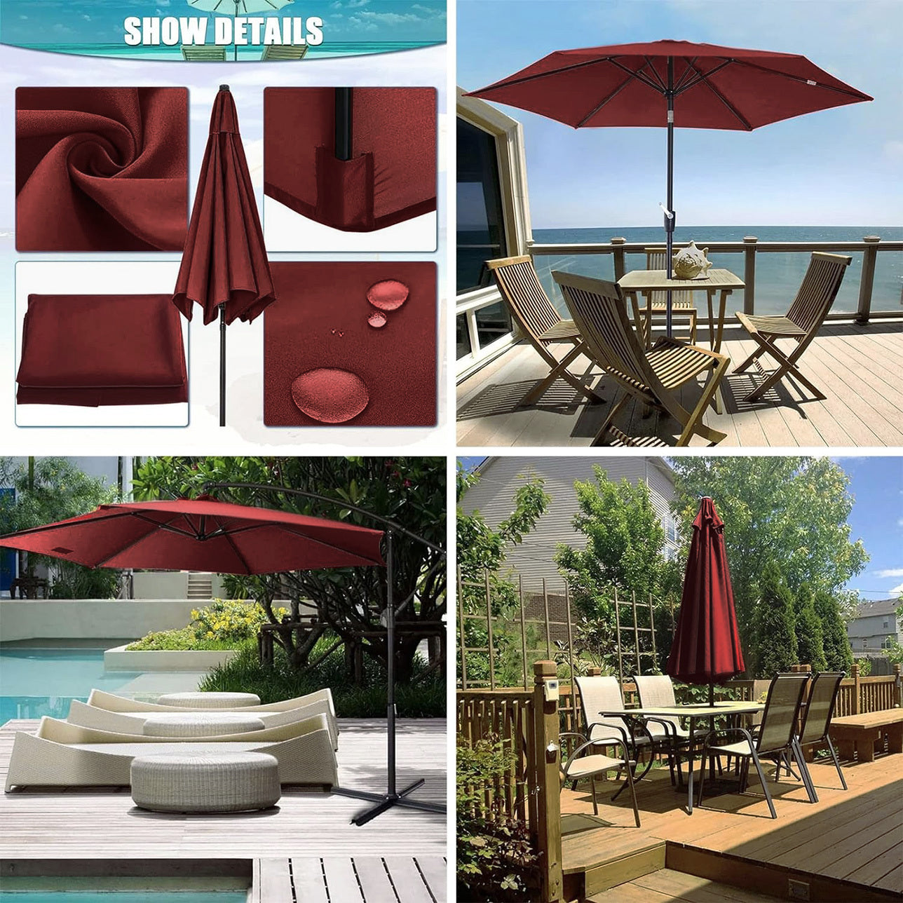 3m Patio Umbrella Replacement Cover 10ft 8 Ribs Large Outdoor Canopy (Maroon)