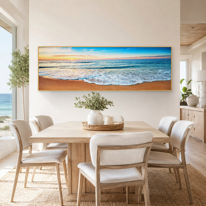 Beach Painting Framed Long Canvas Wall Art - 100cm x 30cm