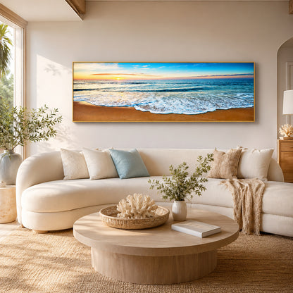 Beach Painting Framed Long Canvas Wall Art - 100cm x 30cm