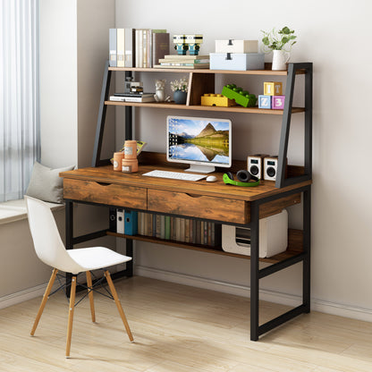 Enterprise Large Computer Desk Workstation with Shelves & Drawers (Rustic Wood)