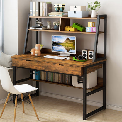 Enterprise Large Computer Desk Workstation with Shelves & Drawers (Rustic Wood)