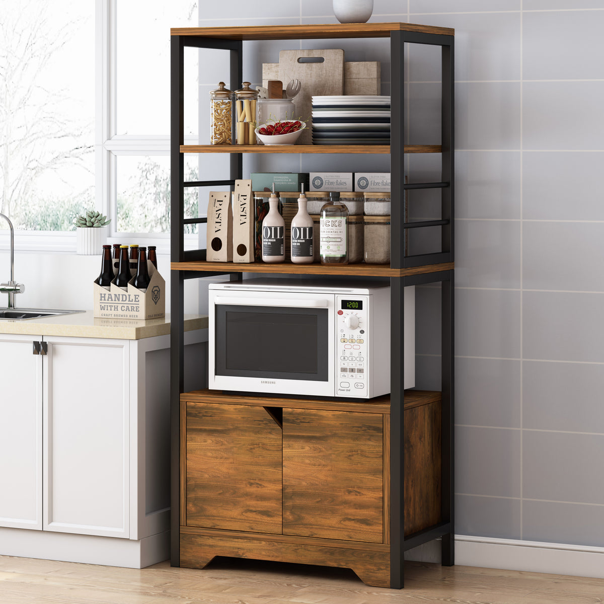 4-Level Arena Organizer Kitchen Storage Cabinet Shelf (Rustic Wood)