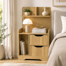 Harmony Tall Bed Side Table with Chest of Drawers and Shelf (Oak)