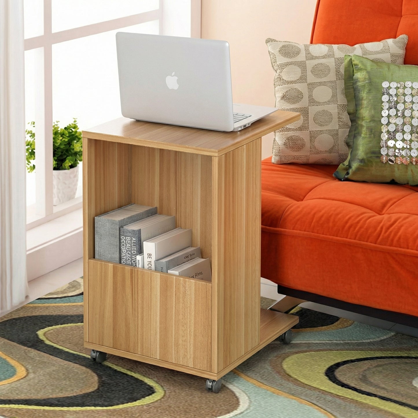 Hermes Sofa Side Table with Magazine Holder (Natural Oak)