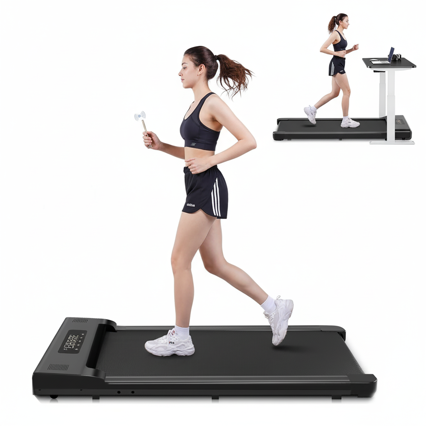2-in-1 Fitness Electric Treadmill Exercise Machine Walking Running Pad