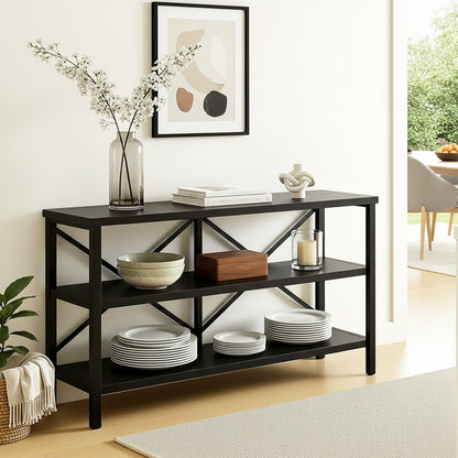 Serenity Industrial Console Table Bookcase TV Stand Storage Shelf Unit (Black)