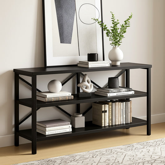 Serenity Industrial Console Table Bookcase TV Stand Storage Shelf Unit (Black)
