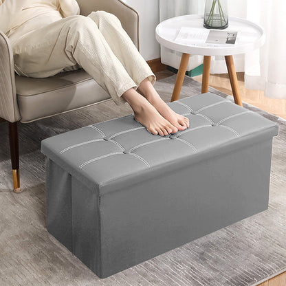 XL Rectangle PU Leather Ottoman Foldable Storage Stool (Grey)