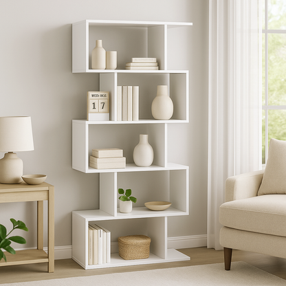 5 Tier Lumina Modern Display Bookshelf Storage Bookcase Shelves (White)