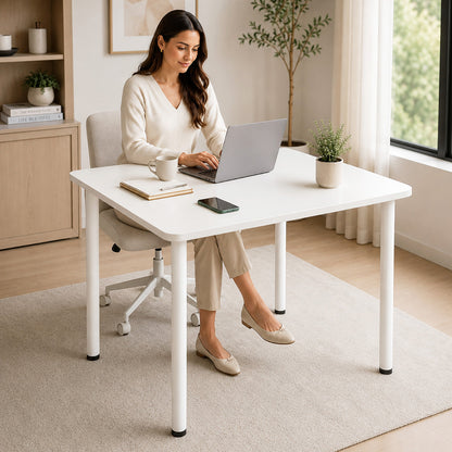 Harbor Industrial White Wood & Steel Dining Table Square 80cm