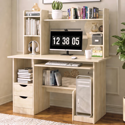 Expert Computer Desk Workstation with Shelf & Cabinet  (White Oak)