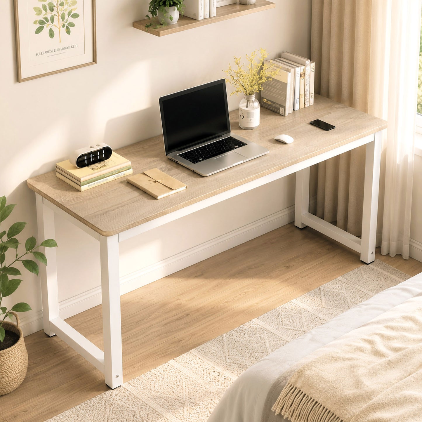 Profile Console Table Wood & Metal Narrow Desk (Coastal Oak)