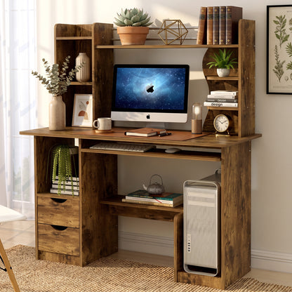 Expert Computer Desk Workstation with Shelf & Cabinet (Rustic Wood)