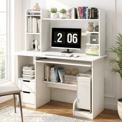Expert Computer Desk Workstation with Shelf & Cabinet (White)