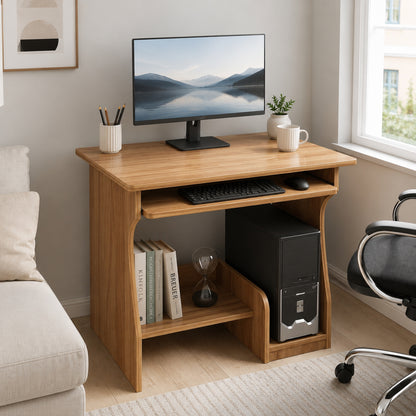 Essential Computer Desk with Shelves (Oak)