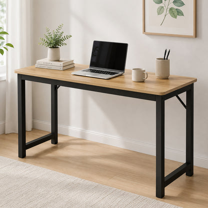 Profile Console Table Wood & Metal Narrow Desk (Oak & Black)