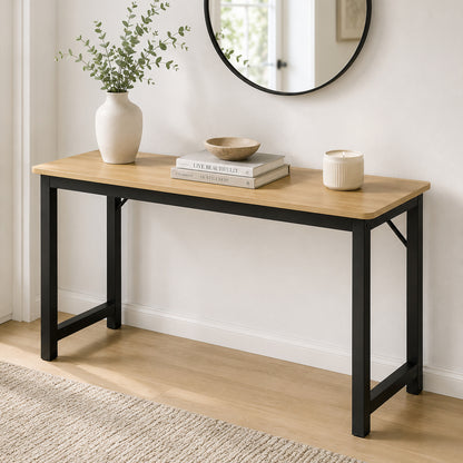 Profile Console Table Wood & Metal Narrow Desk (Oak & Black)