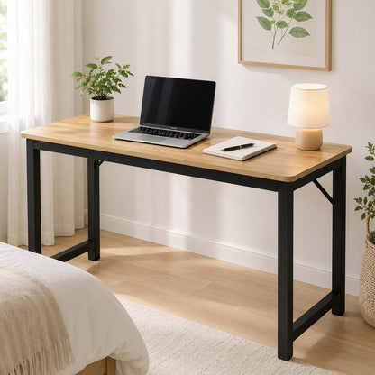 Profile Console Table Wood & Metal Narrow Desk (Oak & Black)