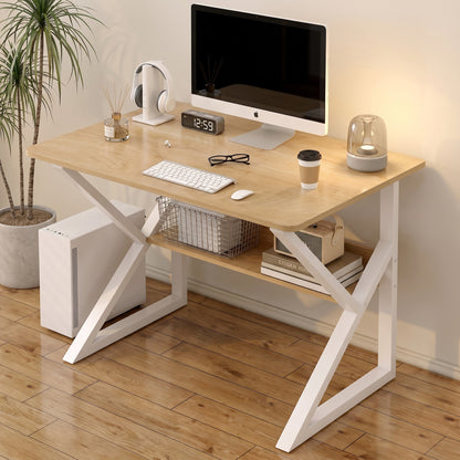 Kori Wood & Metal Computer Desk with Shelf (Natural Oak) - 80cm
