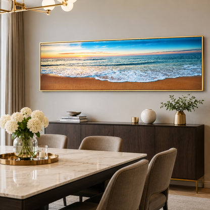 Beach Painting Framed Long Canvas Wall Art - 100cm x 30cm