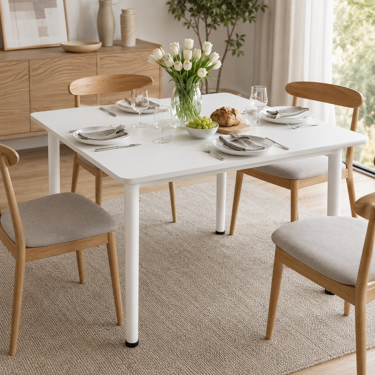 Harbor Industrial White Wood & Steel Dining Table Square 80cm