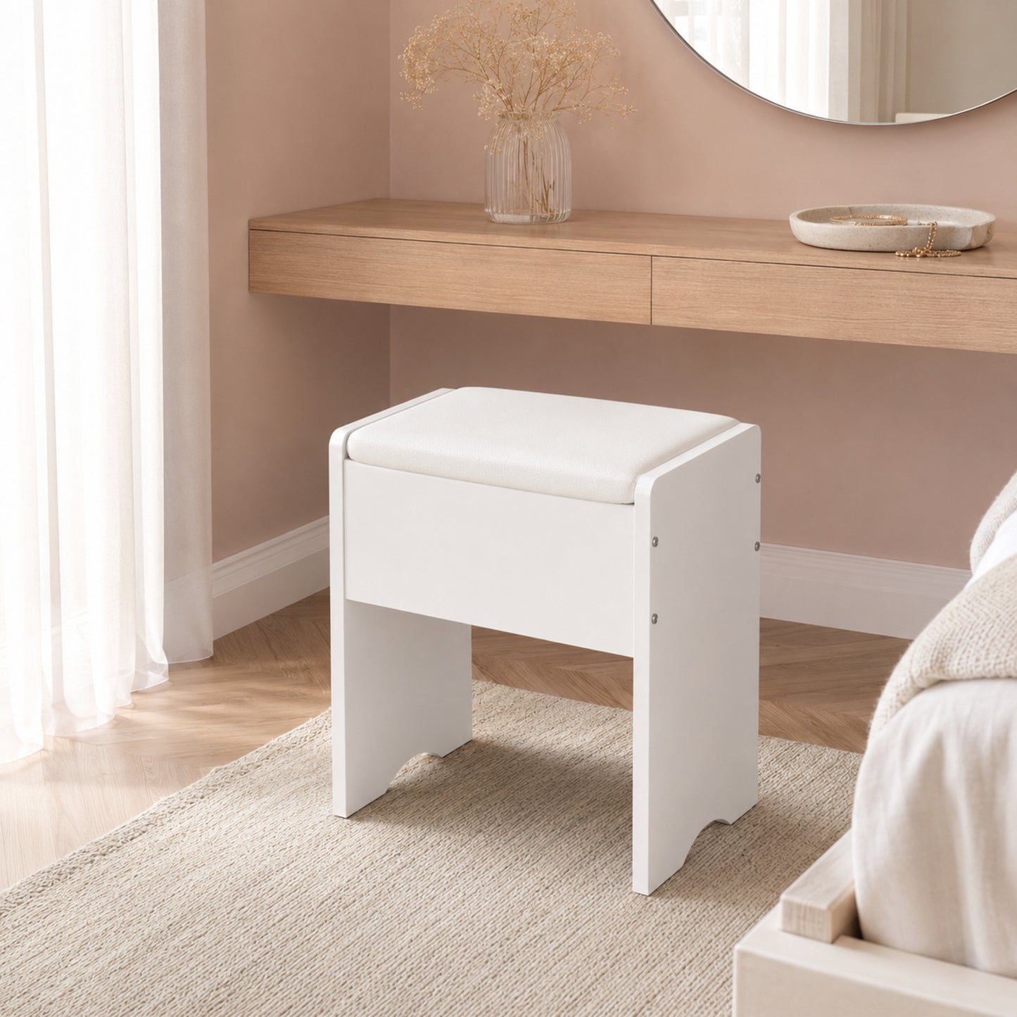 Modern White Multipurpose Padded Vanity Dressing Stool