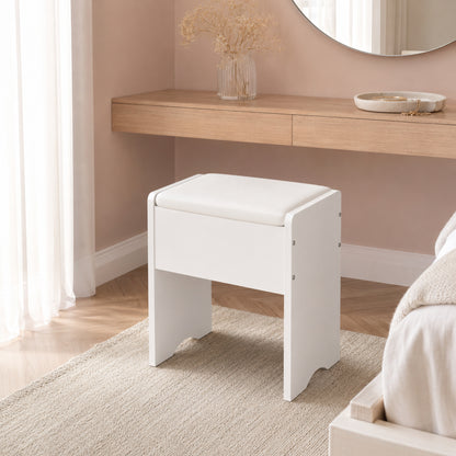 Modern White Multipurpose Padded Vanity Dressing Stool