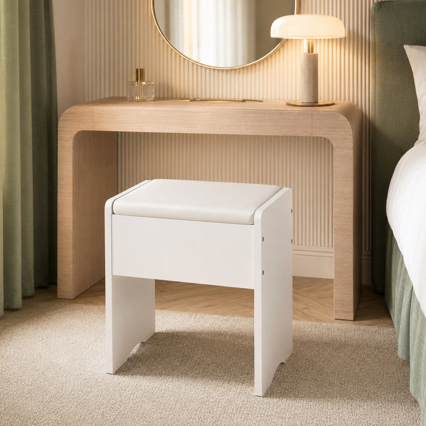 Modern White Multipurpose Padded Vanity Dressing Stool