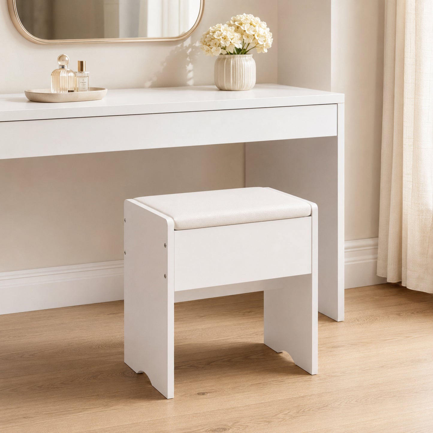 Modern White Multipurpose Padded Vanity Dressing Stool