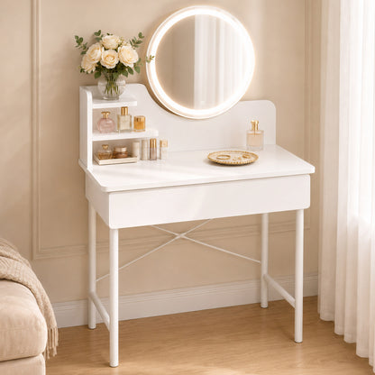 Luxe LED White Makeup Vanity Dressing Table with Mirror & Drawer