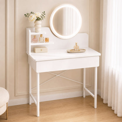 Luxe LED White Makeup Vanity Dressing Table with Mirror & Drawer
